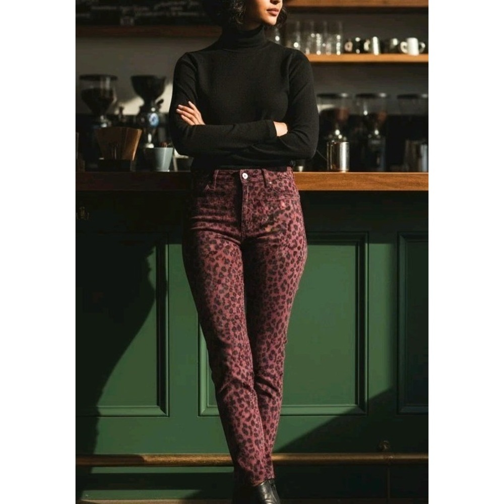 Social Standard by Sanctuary Ankle Skinny Jeans Burgundy Leopard Print Size 4